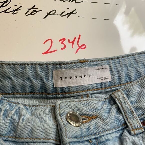 TOPSHOP light wash denim high waisted shorts size 4 - Picture 6 of 7